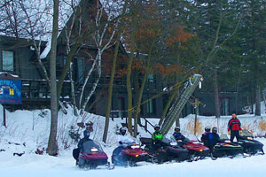 Snowmobilers at Currier's Lakeview Lodge